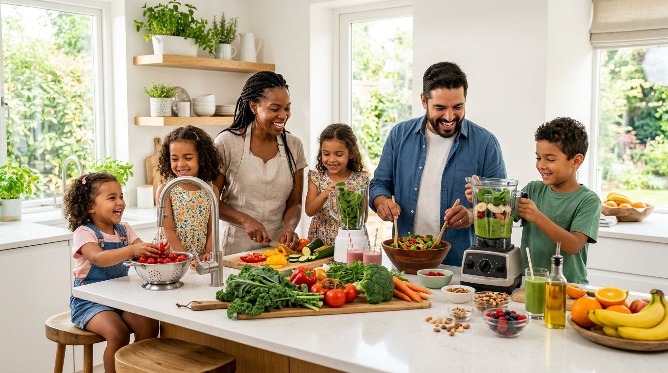Family preparing healthy food together